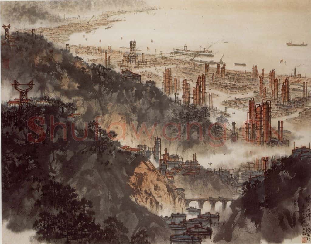 70年代 宋文治《扬子江畔》书画作品