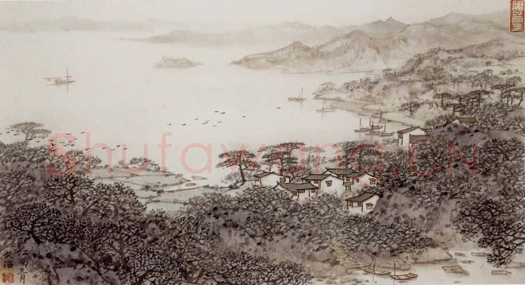 1980年 宋文治《江南三月》书画作品