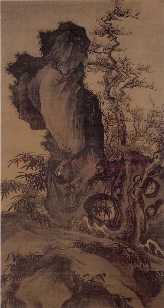 明 唐寅《灌木丛筱图》书画作品