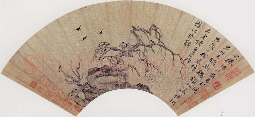 明 唐寅《枯木寒鸦图》书画作品
