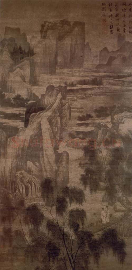 明 唐寅《柳桥赏春图》书画作品