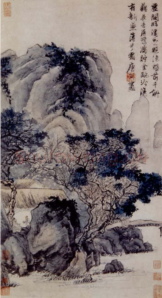 明 唐寅《虚阁晚凉图》书画作品