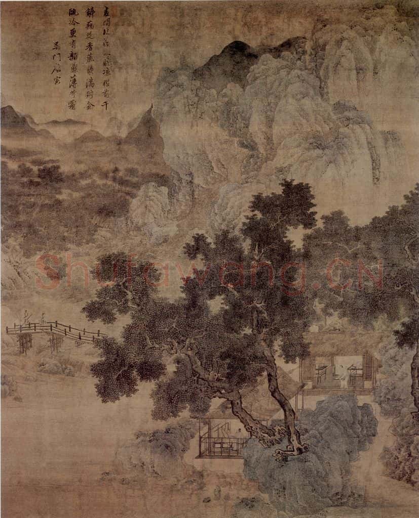明 唐寅《虚阁晚凉图》书画作品