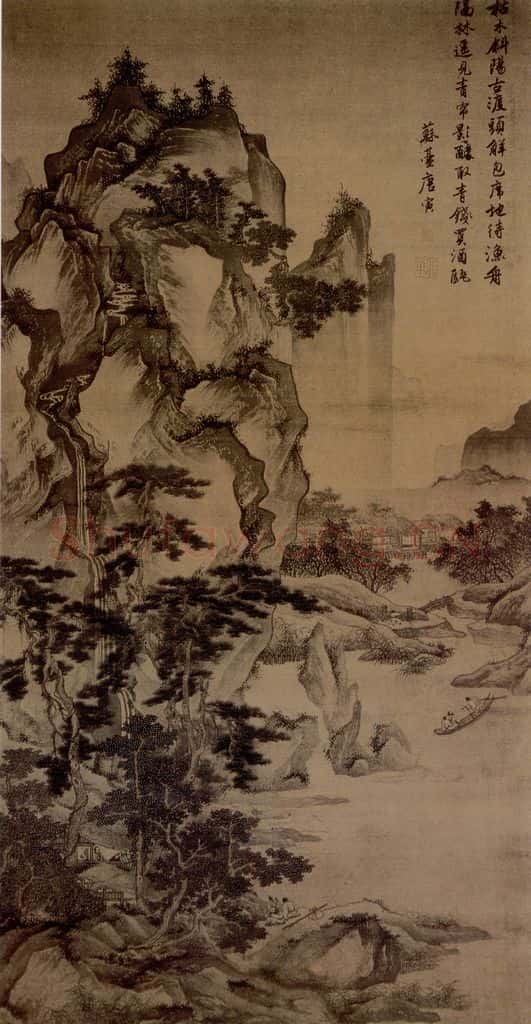 明 唐寅《渡头帘影图》书画作品