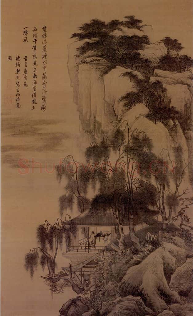 明 唐寅《落霞孤鹜图》书画作品