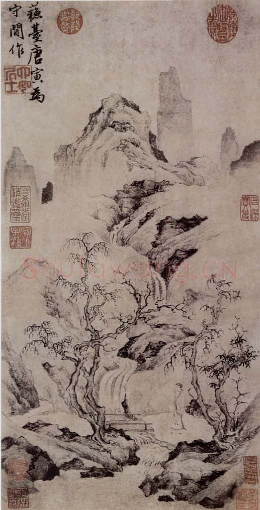 明 唐寅《秋林独步图》书画作品