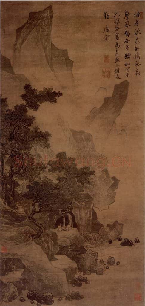 明 唐寅《春泉听风图》书画作品