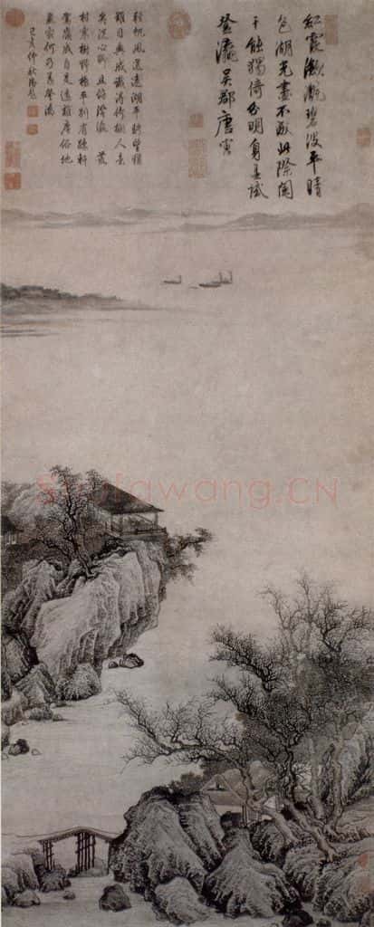 明 唐寅《湖山一览图》书画作品