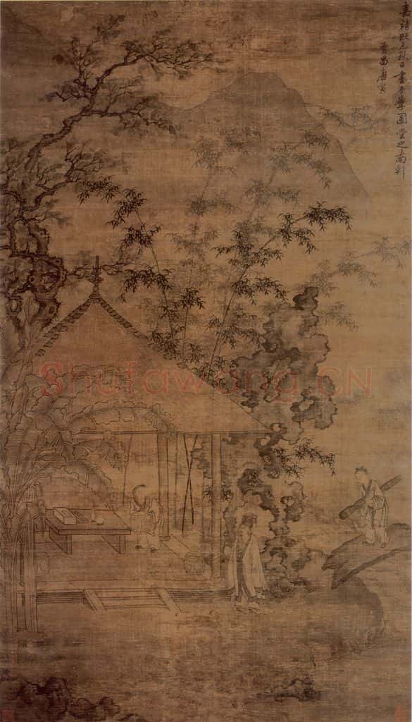 明 唐寅《竹亭高士图》书画作品