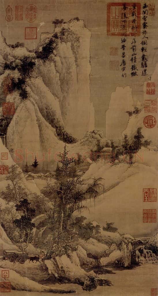 明 唐寅《函关雪霁图》书画作品
