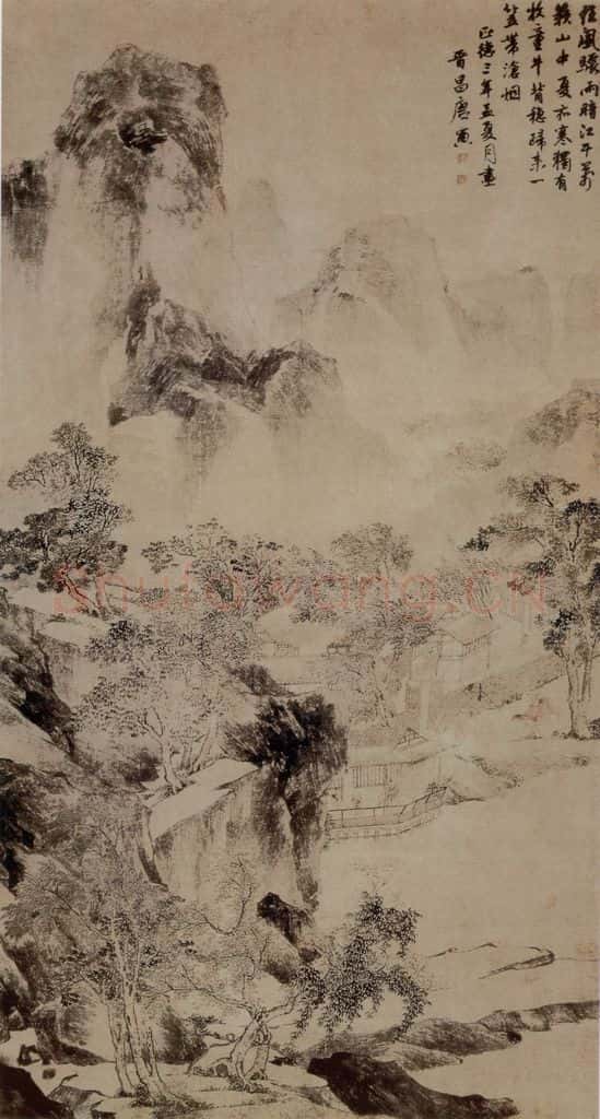 明 唐寅《江山骤雨图》书画作品