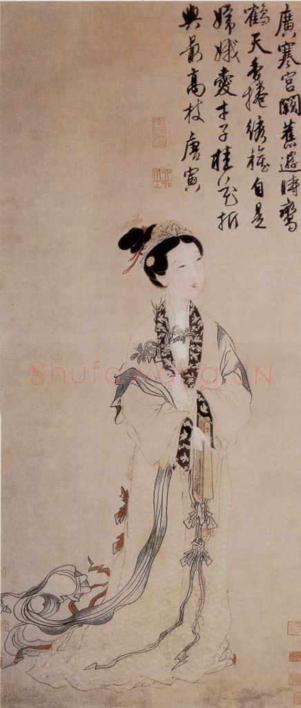 明 唐寅《嫦娥执桂图》书画作品