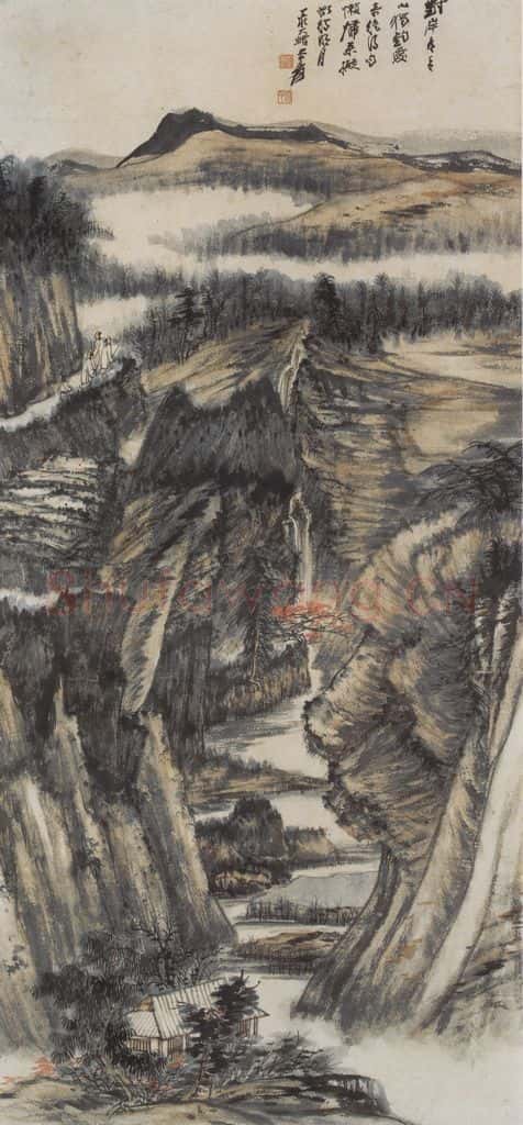 张大千《秋山觅句图轴》书画作品