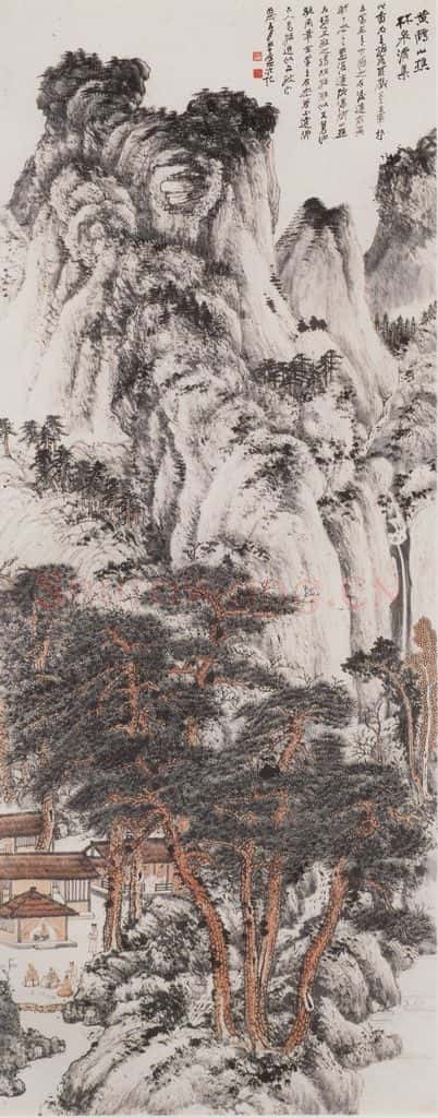  张大千《仿王蒙浅绛林泉清集图轴》书画作品