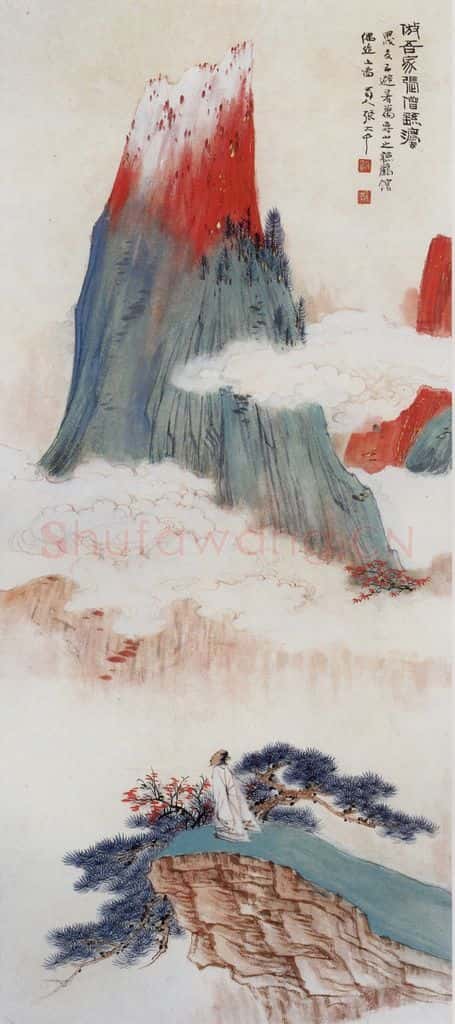 张大千《仿张僧繇设色山水图轴》书画作品