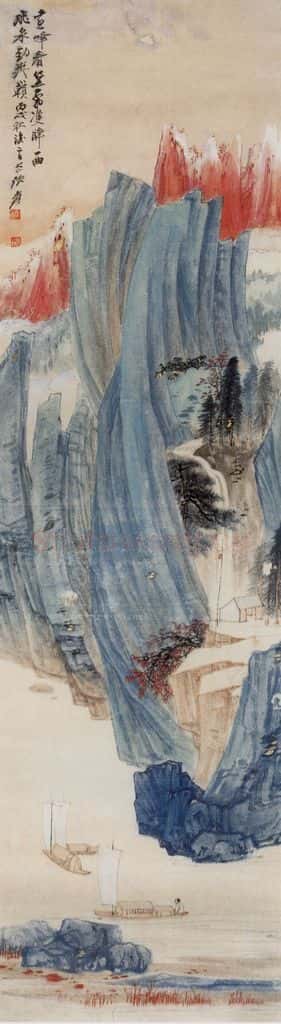 张大千《远峰看黛图轴》书画作品