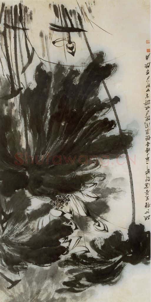 张大千《白莲图轴》书画作品