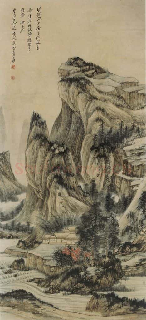  张大千《拟巨然山水图轴》书画作品