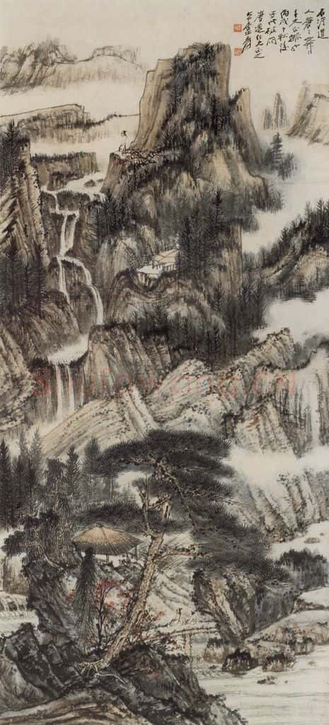  张大千《仿石涛山水图轴》书画作品