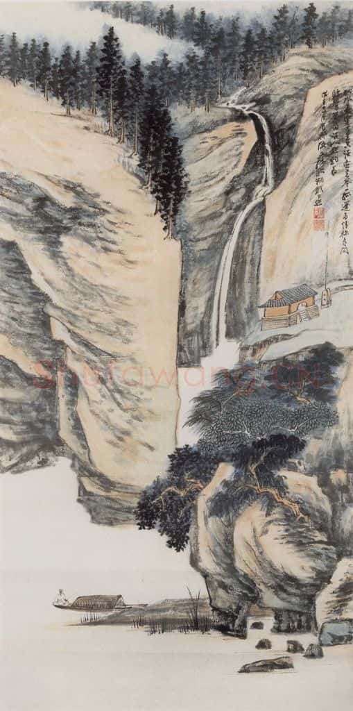  张大千《春溪独钓图轴》书画作品