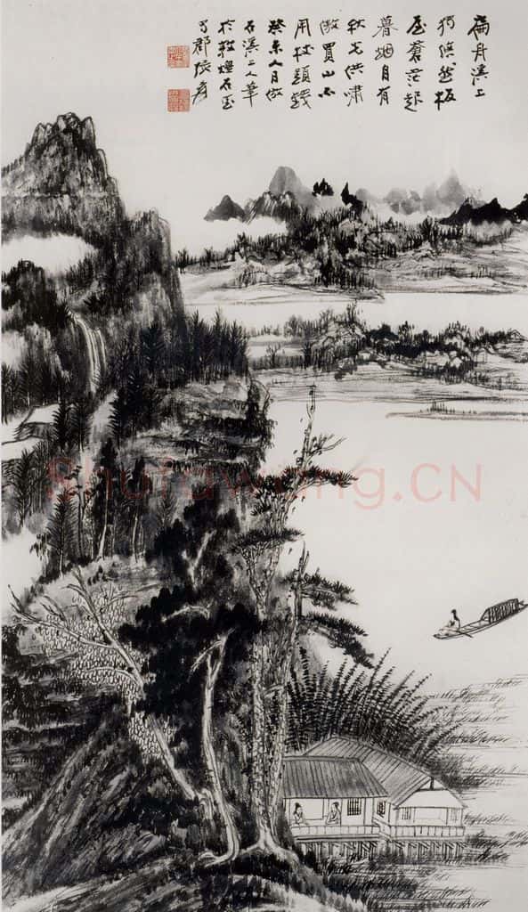 张大千《扁舟》书画作品
