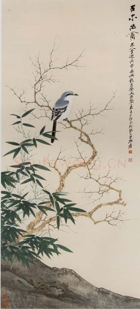  张大千《古木幽禽图轴》书画作品