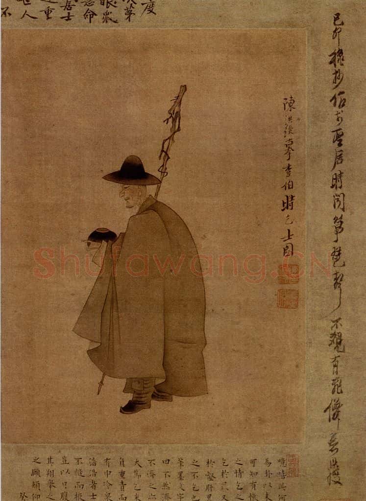 1639年 陈洪绶《摹李公麟乞士图轴》书画作品