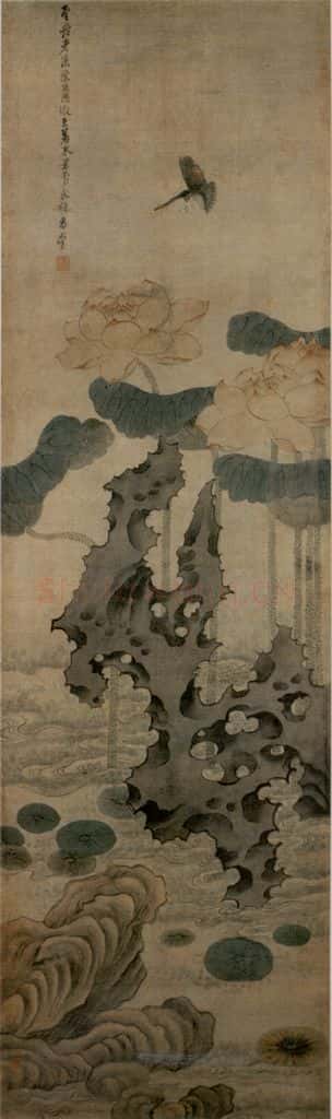 1640年 陈洪绶《红莲图轴》书画作品