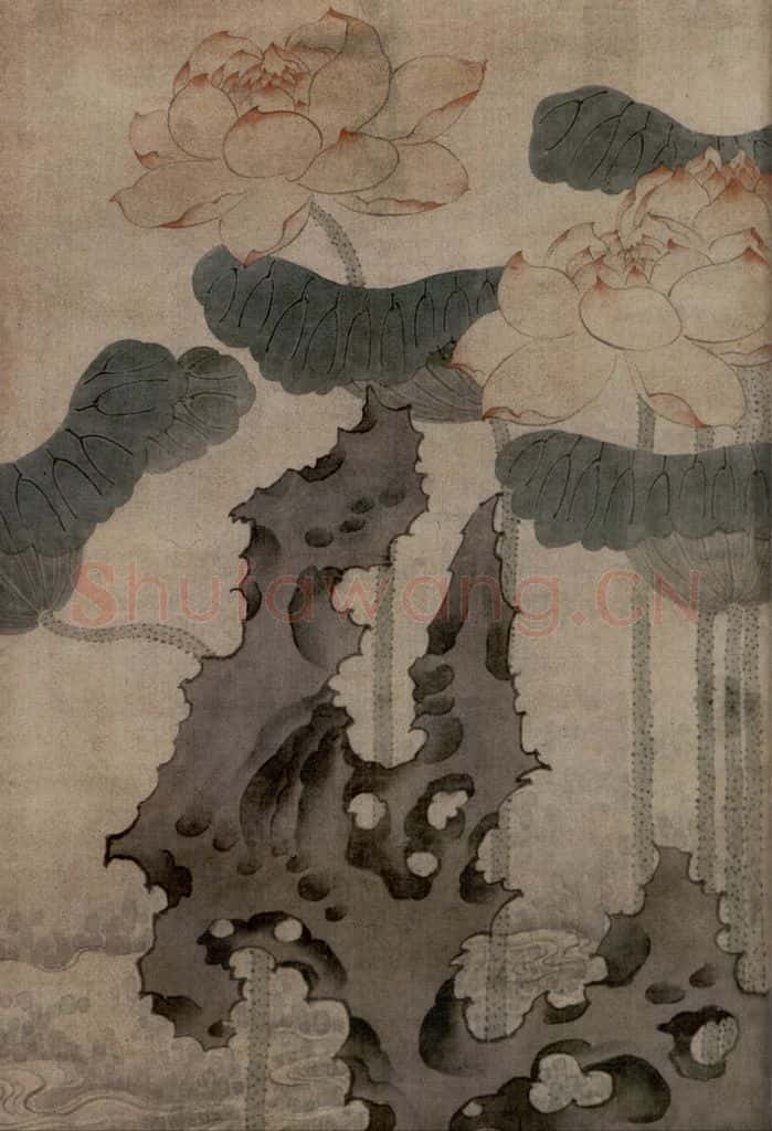 1640年 陈洪绶《红莲图轴》书画作品