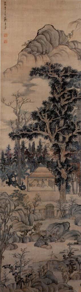 1645年 陈洪绶《山水人物图轴》书画作品