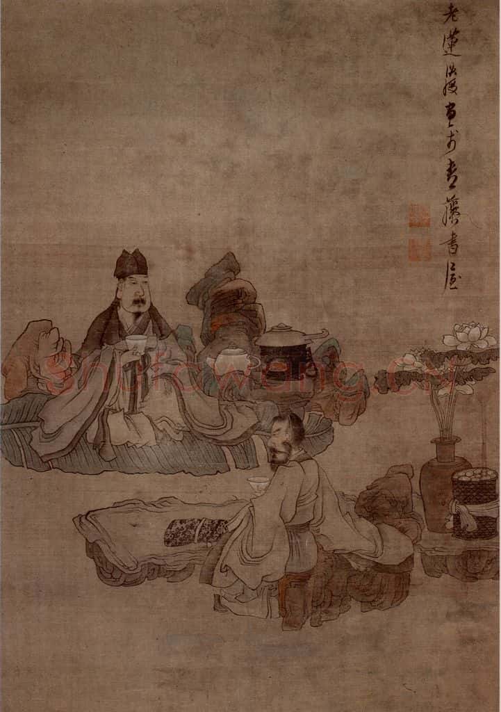 1645年 陈洪绶《品茶图轴》书画作品