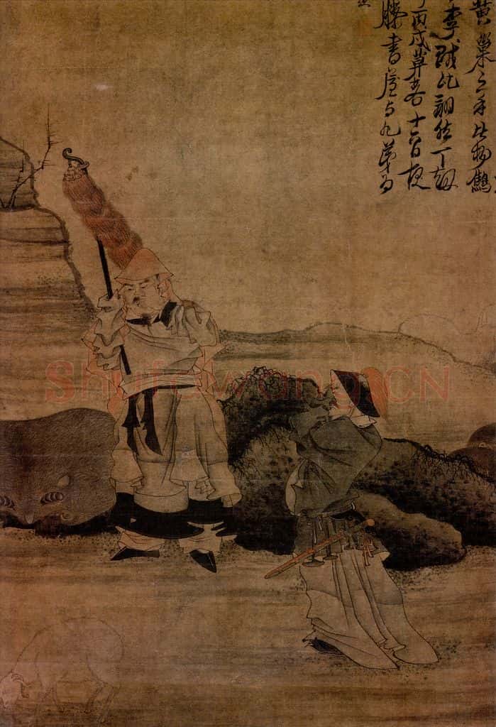 1646年 陈洪绶《苏李泣别图轴》书画作品