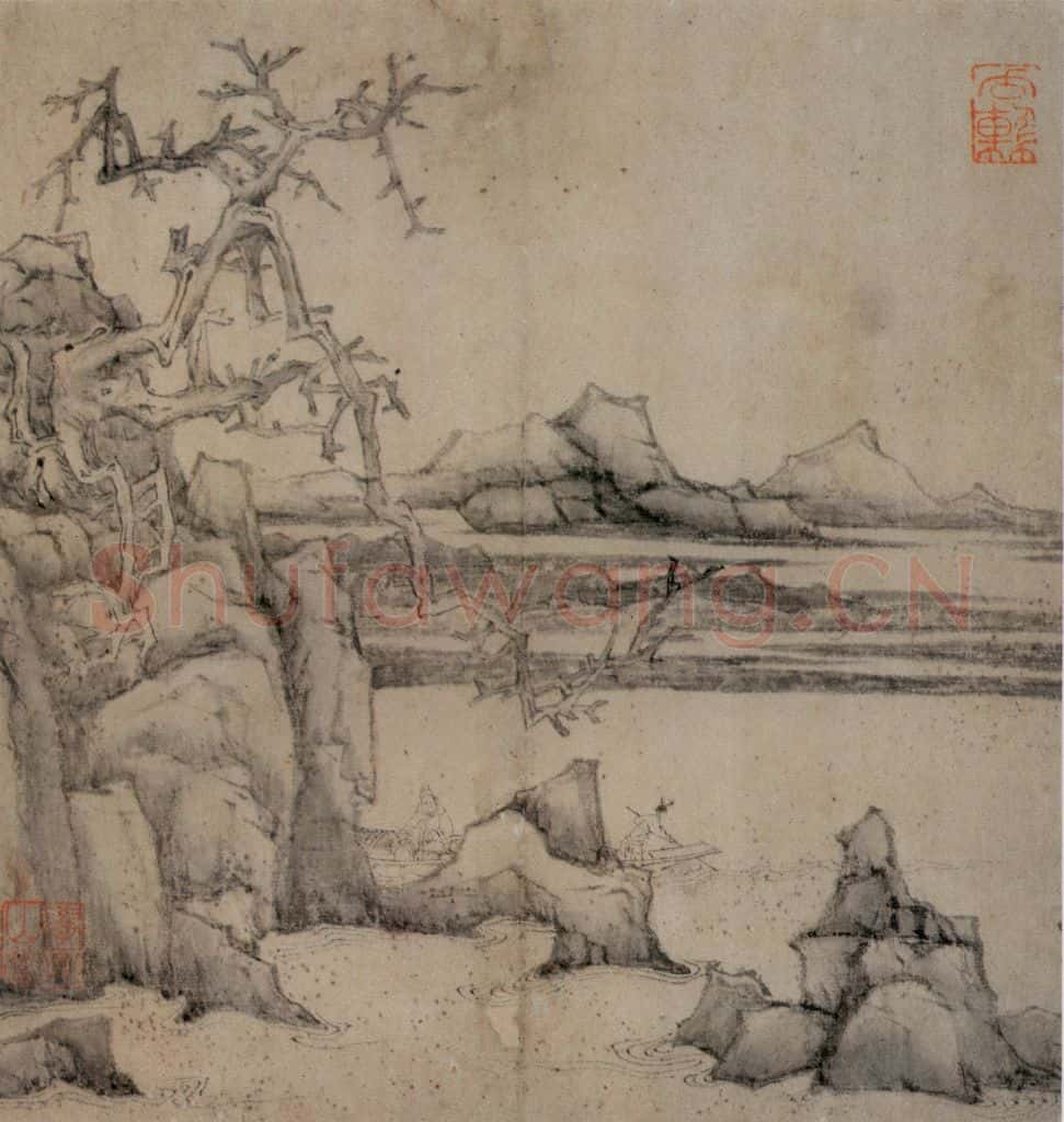 1647 陈洪绶《梅竹山水图册》书画作品