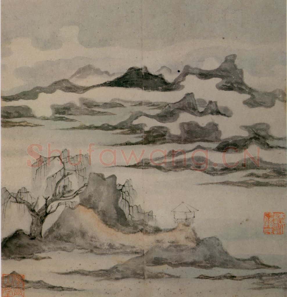 1647 陈洪绶《梅竹山水图册》书画作品