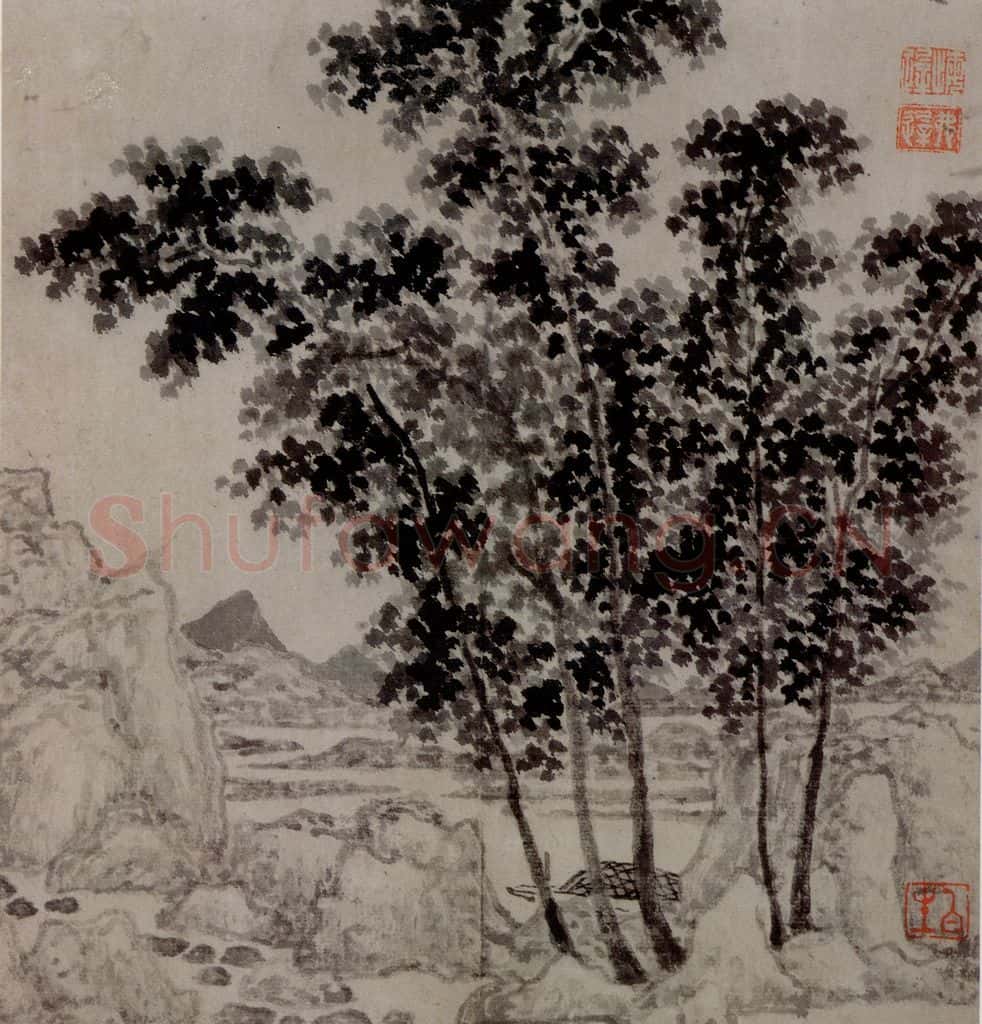 1647 陈洪绶《梅竹山水图册》书画作品