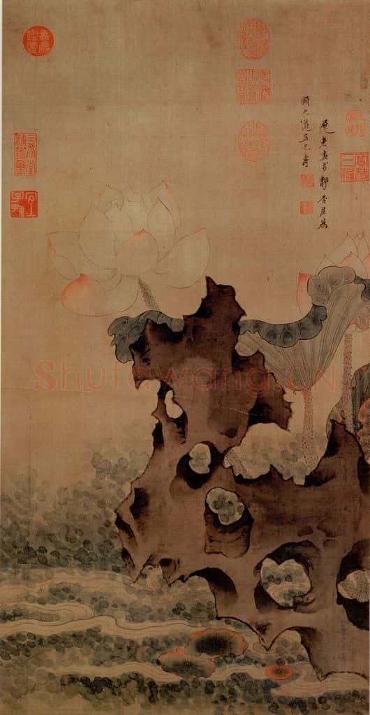 1647 陈洪绶《荷花图轴》书画作品