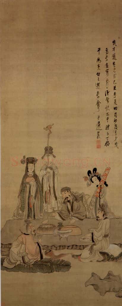 1649 陈洪绶《饮酒祝寿图轴》书画作品