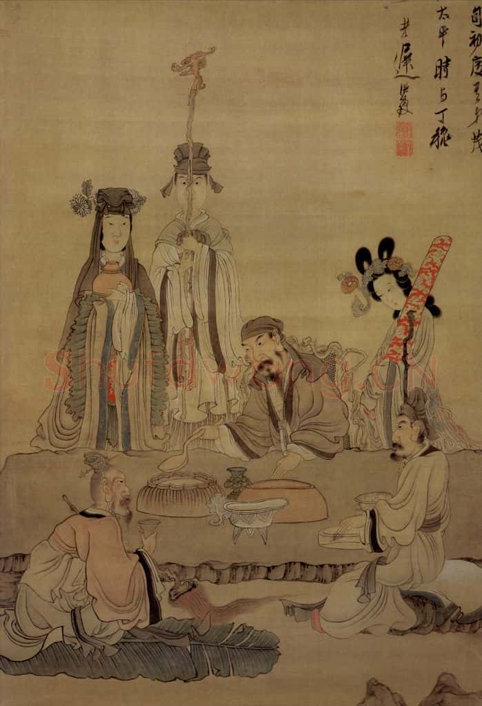 1649 陈洪绶《饮酒祝寿图轴》书画作品