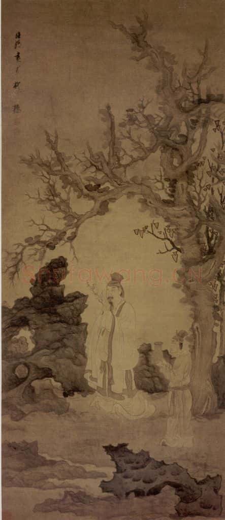 1649 陈洪绶《摘梅高士图轴》书画作品