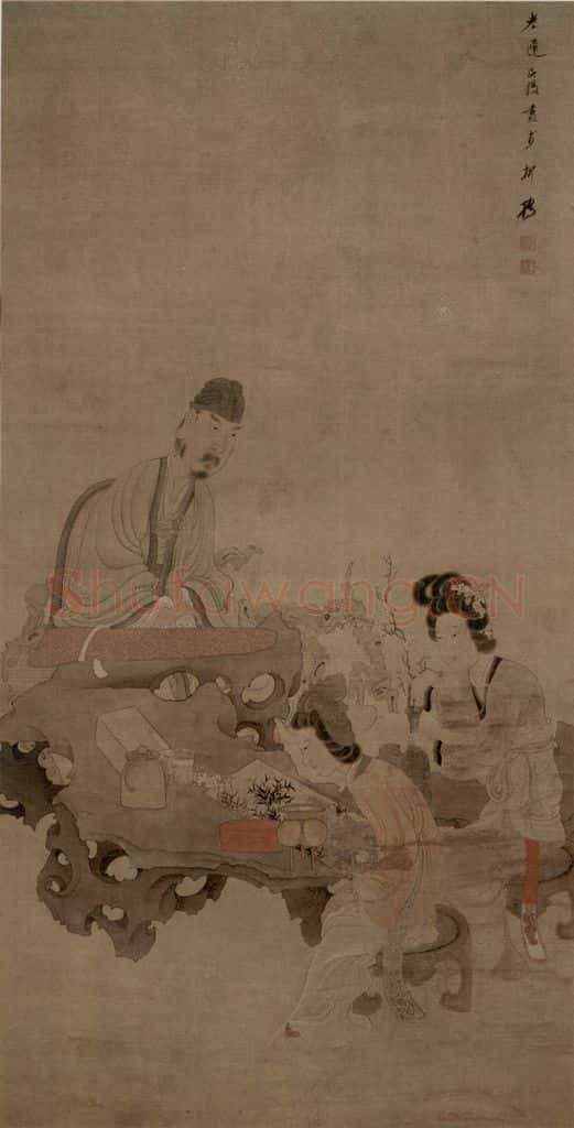 1649 陈洪绶《授徒图轴》书画作品