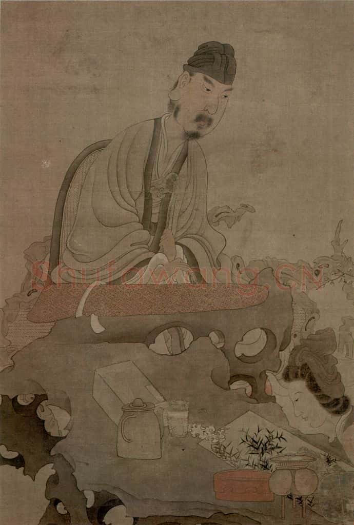1649 陈洪绶《授徒图轴》书画作品