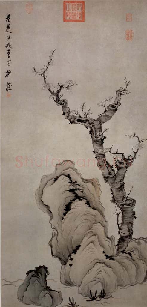 1649 陈洪绶《梅石图轴》书画作品