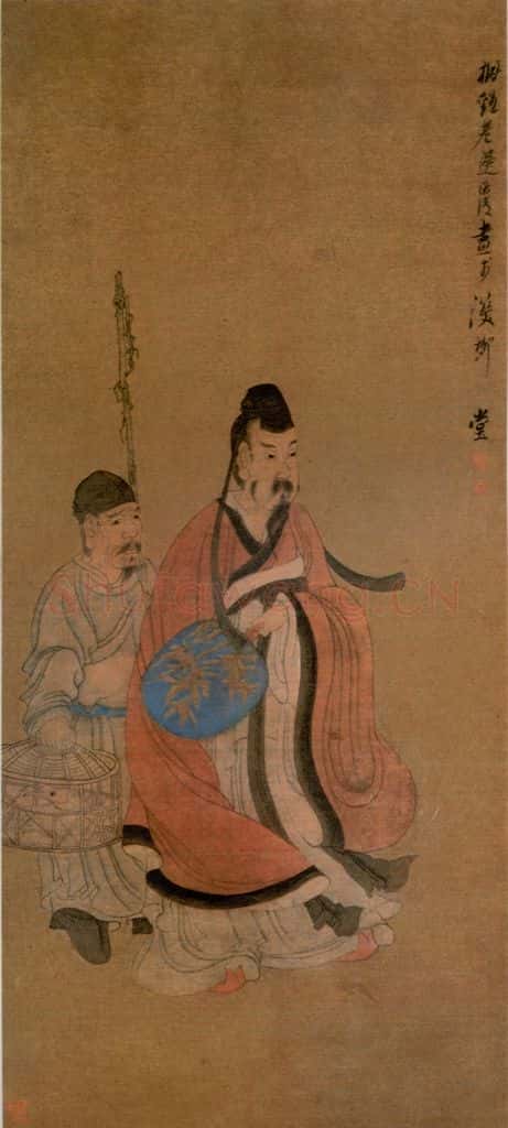 1649 陈洪绶《笼鹅图轴》书画作品