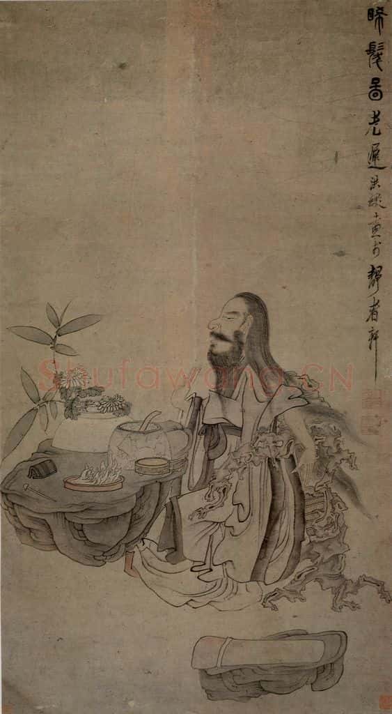 1649 陈洪绶《晞发图轴》书画作品