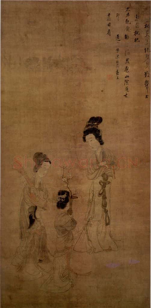 1649 陈洪绶《抚乐仕女图轴》书画作品