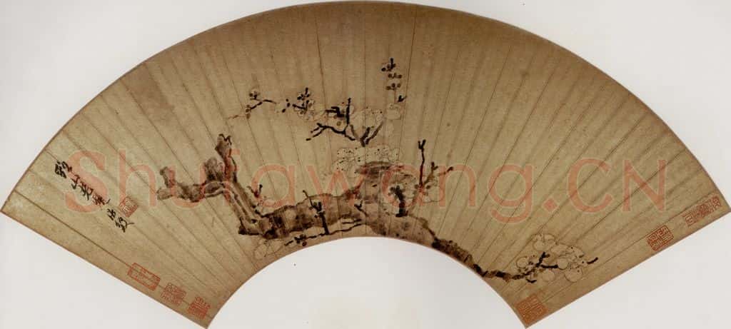 1649 陈洪绶《老梅图扇》书画作品