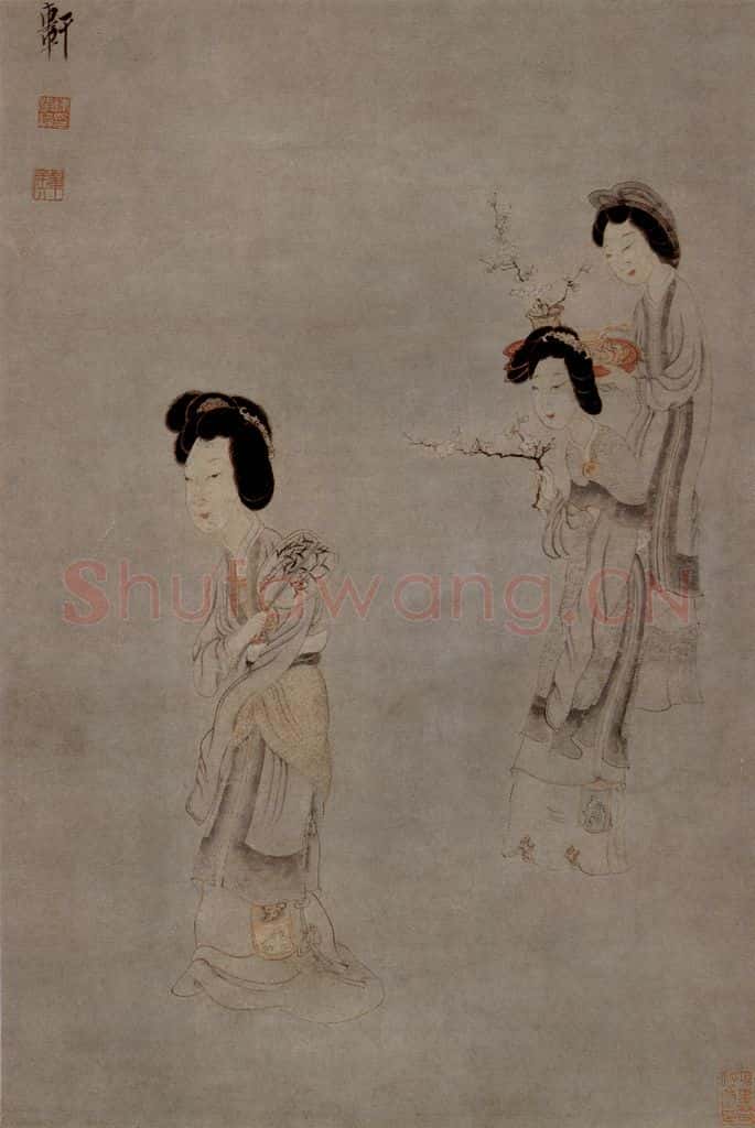 1650 陈洪绶《折梅仕女图轴》书画作品