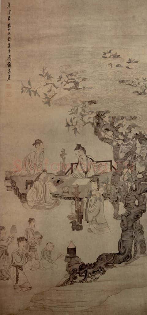1650 陈洪绶《李白宴桃李园图轴》书画作品