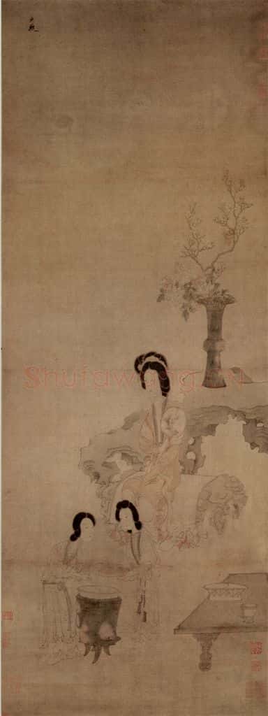 1650 陈洪绶《调梅图轴》书画作品