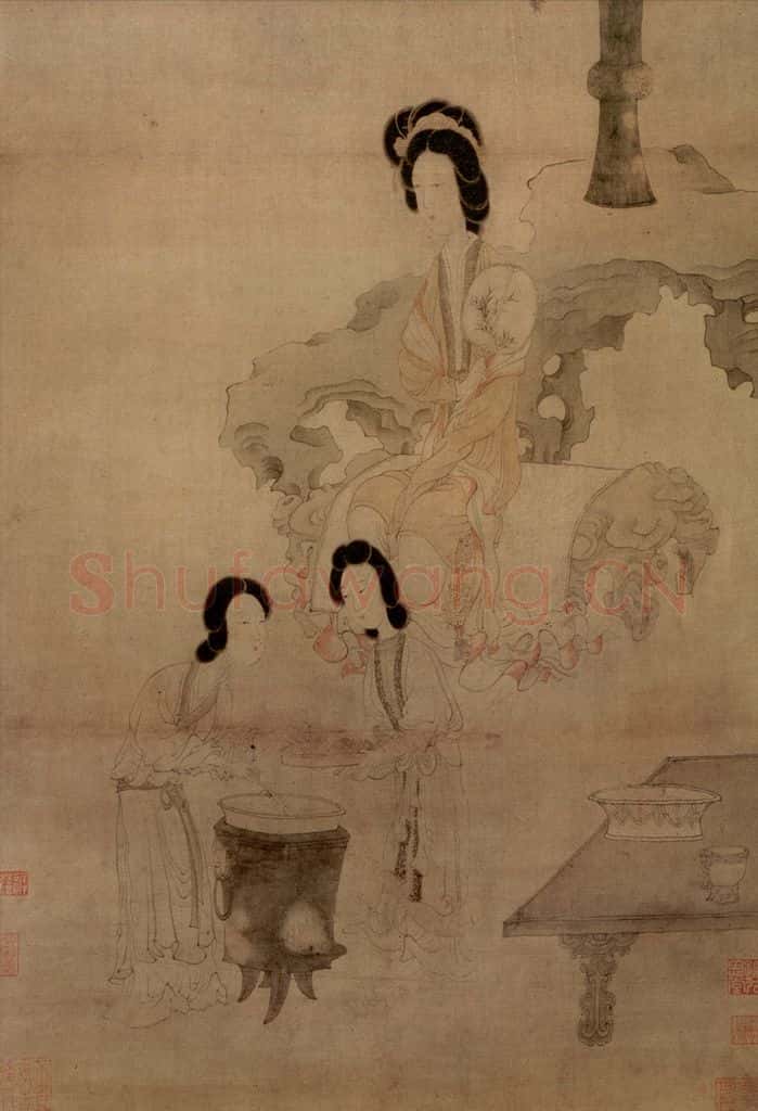 1650 陈洪绶《调梅图轴》书画作品